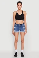 Womens WAX Distressed Denim Shorts, Blue, Size S