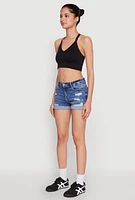 Womens WAX Distressed Denim Shorts, Blue, Size S