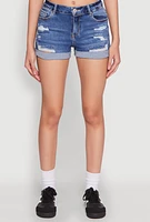 Womens WAX Distressed Denim Shorts, Blue, Size S
