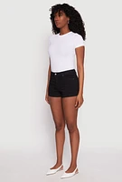 Womens WAX Fixed Cuff High Waist Denim Shorts, Black, Size M