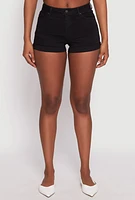 Womens WAX Fixed Cuff High Waist Denim Shorts, Black, Size M