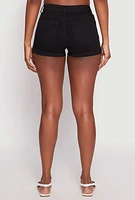 Womens WAX Fixed Cuff High Waist Denim Shorts, Black, Size M