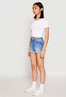 Womens WAX Fixed Cuff High Waist Denim Shorts, Blue,