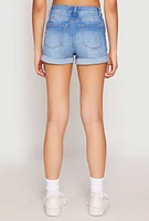 Womens WAX Fixed Cuff High Waist Denim Shorts, Blue,