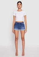Womens WAX Fixed Cuff High Waist Denim Shorts, Blue,
