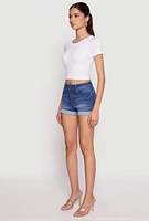 Womens WAX Fixed Cuff High Waist Denim Shorts, Blue,