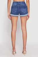 Womens WAX Fixed Cuff High Waist Denim Shorts, Blue,
