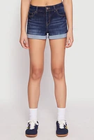 Womens WAX Fixed Cuff High Waist Denim Shorts, Blue,
