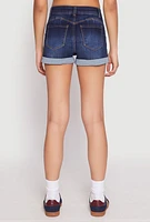 Womens WAX Fixed Cuff High Waist Denim Shorts, Blue,