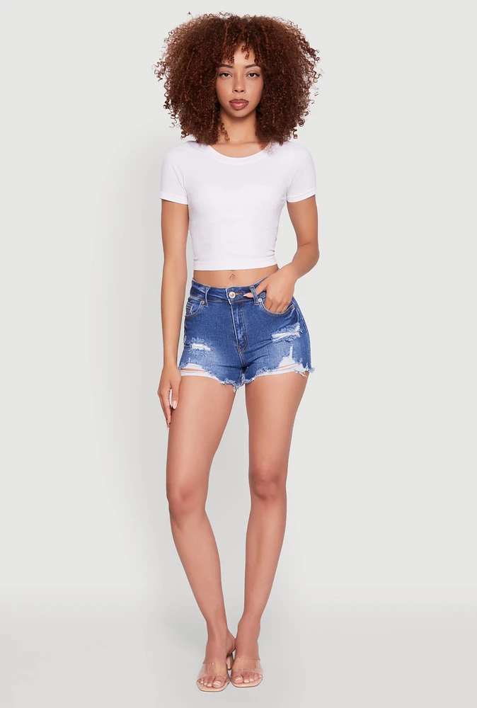 Womens WAX Frayed Denim Shorts, Blue, Size S