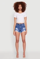 Womens WAX Frayed Denim Shorts, Blue,