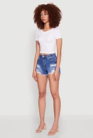 Womens WAX Frayed Denim Shorts, Blue,