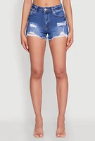 Womens WAX Frayed Denim Shorts, Blue,