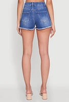 Womens WAX Frayed Denim Shorts, Blue,