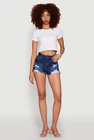 Womens WAX Frayed Denim Shorts, Blue, Size M