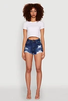 Womens WAX Frayed Denim Shorts, Blue, Size M