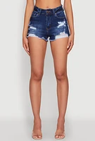 Womens WAX Frayed Denim Shorts, Blue, Size M