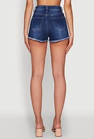 Womens WAX Frayed Denim Shorts, Blue, Size M