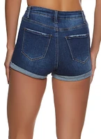 Womens WAX Button Up Denim Shorts, Blue, Size S