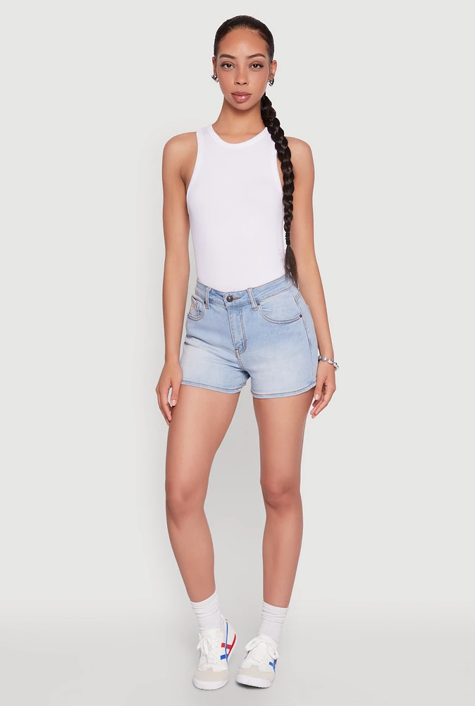 Womens WAX High Waist Denim Shorts, Blue, Size M