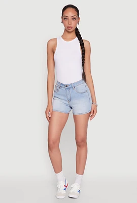 Womens WAX High Waist Denim Shorts, Blue, Size M