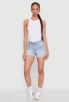 Womens WAX High Waist Denim Shorts, Blue, Size M