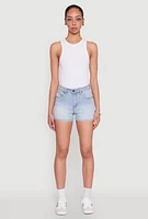 Womens WAX High Waist Denim Shorts, Blue, Size M