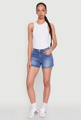 Womens WAX High Waist Denim Shorts, Blue,