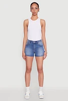 Womens WAX High Waist Denim Shorts, Blue,