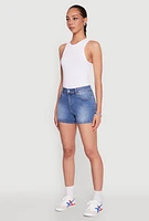 Womens WAX High Waist Denim Shorts, Blue,