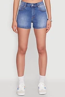 Womens WAX High Waist Denim Shorts, Blue,