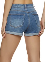 Womens WAX Roll Cuff Denim Shorts, Blue, Size M