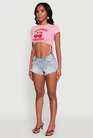 Womens Madden Girl Frayed Hem Denim Booty Shorts, Blue,