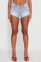 Womens Madden Girl Frayed Hem Denim Booty Shorts, Blue,