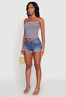 Womens Madden Girl Frayed Hem Denim Booty Shorts, Blue,