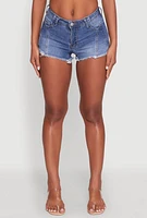 Womens Madden Girl Frayed Hem Denim Booty Shorts, Blue,