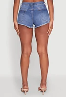 Womens Madden Girl Frayed Hem Denim Booty Shorts, Blue,