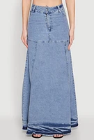 Womens Denim High Waist Raw Hem Maxi Skirt, Blue, Size S