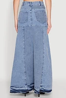 Womens Denim High Waist Raw Hem Maxi Skirt, Blue, Size S