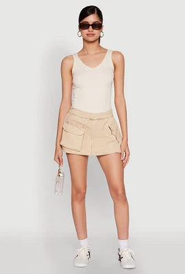 Womens Spoon Jeans Mineral Wash Zip Detail Denim Skort, Khaki, Size M