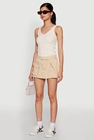 Womens Spoon Jeans Mineral Wash Zip Detail Denim Skort, Khaki, Size M