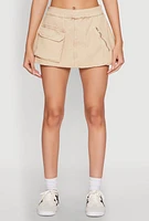 Womens Spoon Jeans Mineral Wash Zip Detail Denim Skort, Khaki, Size M