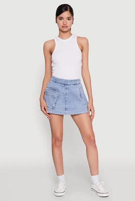 Womens Spoon Jeans Mineral Wash Zip Detail Denim Skort, Blue,