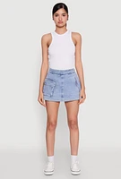 Womens Spoon Jeans Mineral Wash Zip Detail Denim Skort, Blue,