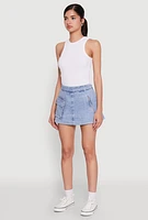 Womens Spoon Jeans Mineral Wash Zip Detail Denim Skort, Blue,