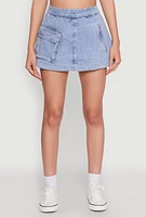 Womens Spoon Jeans Mineral Wash Zip Detail Denim Skort, Blue,