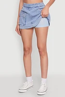 Womens Spoon Jeans Mineral Wash Zip Detail Denim Skort, Blue,