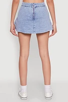 Womens Spoon Jeans Mineral Wash Zip Detail Denim Skort, Blue,