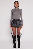 Womens Daisy Acid Wash Denim Mini Cargo Skirt, M