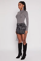 Womens Daisy Acid Wash Denim Mini Cargo Skirt, M